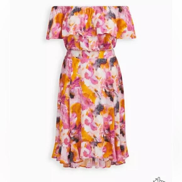 Torrid Skirt Set Womens Size 2 Pink Floral Print Tie Dye Crop Off Shoulder NWT - Picture 3 of 16